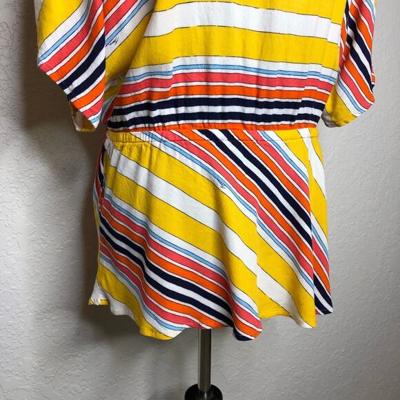 Trina Turk yellow orange white striped peplum faux wrap top size Extra Large XL - Picture 10 of 13